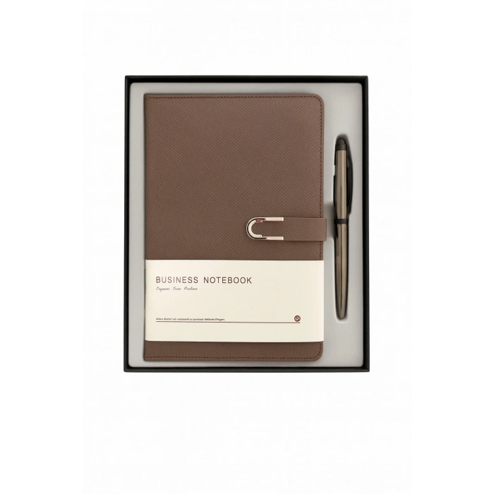 Kumaş Mıknatıs Kapaklı Kalemli Ajanda Günlük Not Defteri Notebook Kahve