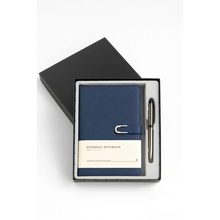 Kumaş Mıknatıs Kapaklı Kalemli Ajanda Günlük Not Defteri Notebook Mavi