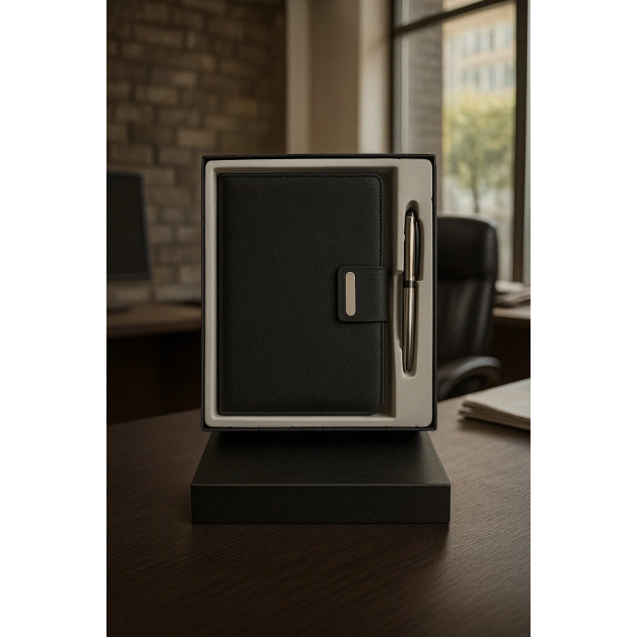 Mıknatıs Kapaklı Kalemli Ajanda Günlük Not Defteri Notebook Siyah