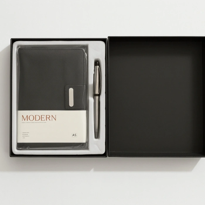 Mıknatıs Kapaklı Kalemli Ajanda Günlük Not Defteri Notebook Siyah