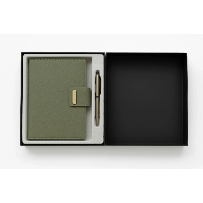 Mıknatıs Kapaklı Kalemli Ajanda Günlük Not Defteri Notebook Yeşil