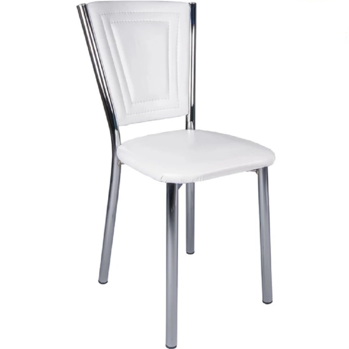 Paslanmaz Krom Ayaklı Mutfak ve Balkon Sandalyesi 4 Adet Beyaz