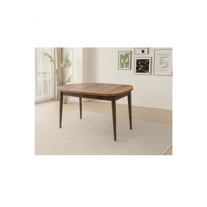 Ortadan Açılır Ahşap Yemek Masası Gizli Kaşıklık Bölmeli 80cm x 140cm Barok Ceviz