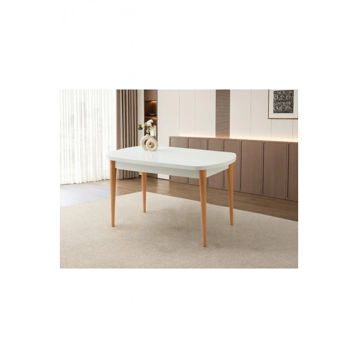 Ortadan Açılır Ahşap Yemek Masası Gizli Kaşıklık Bölmeli 80cm x 140cm BEYAZ