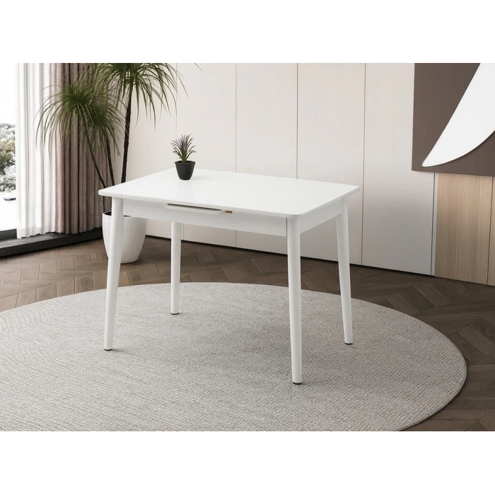 Ortadan Açılır Büyüyen Ahşap Yemek Masası Beyaz 70x120cm SADECE MASA FİYATIDIR