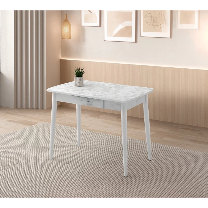 Ortadan Açılır Büyüyen Ahşap Yemek Masası Mermer Desenli 80x130cm SADECE MASA FİYATIDIR
