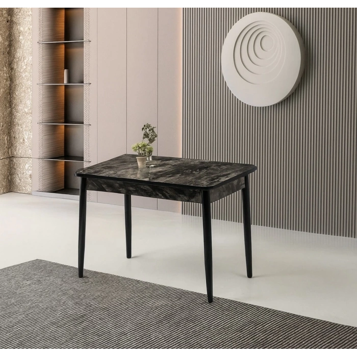 Ortadan Açılır Büyüyen Ahşap Yemek Masası Siyah Mermer 60x100cm SADECE MASA FİYATIDIR