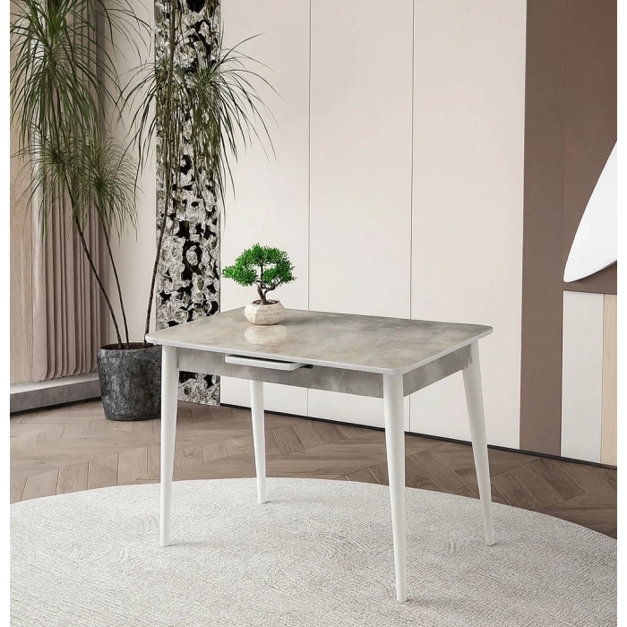 Ortadan Açılır Büyüyen Parlak Ahşap Yemek Masası Mermer Desenli 80x130cm SADECE MASA FİYATIDIR