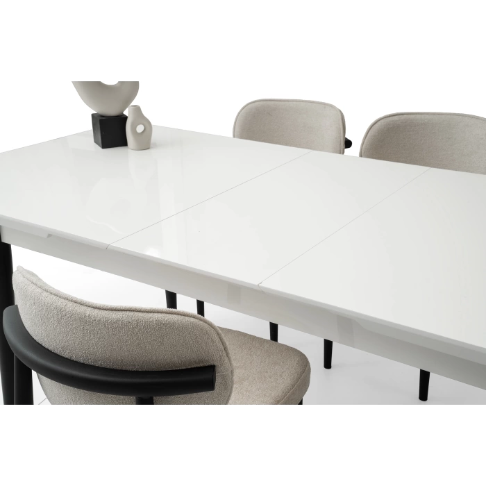 Ortadan Açılır Büyüyen Yemek Masası Beyaz 80x130cm Beyaz - Siyah Ayaklı