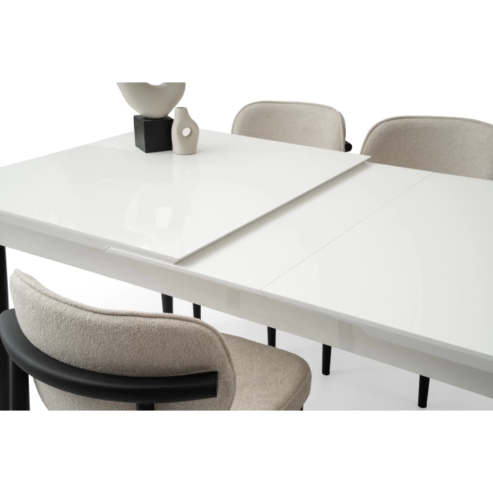Ortadan Açılır Büyüyen Yemek Masası Beyaz 80x130cm Beyaz - Siyah Ayaklı