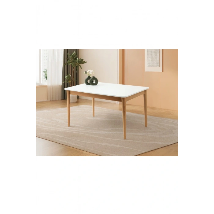 Ortadan Açılır Büyüyen Yemek Masası Beyaz-Naturel Etekli 80x130cm