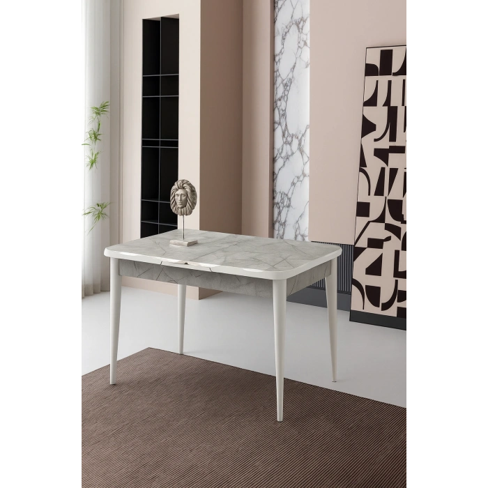 Ortadan Açılır Büyüyen Yemek Masası Mermer Desenli 70x120cm SADECE MASA FİYATIDIR