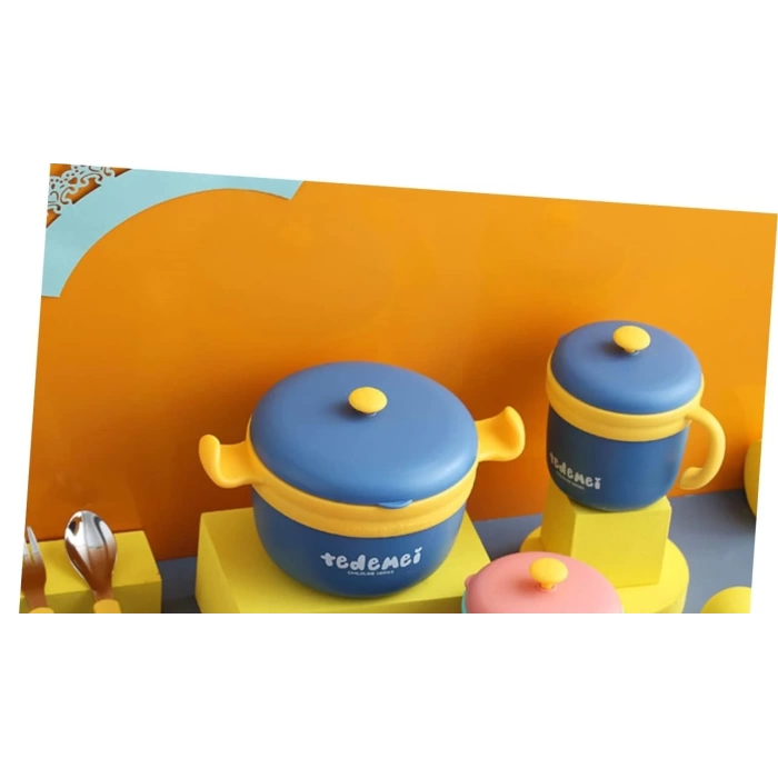 Paslanmaz Çelik Sızdırmaz Çatal ve Kaşıklı Saklama Kabı Beslenme Kabı 260-500 ML Mavi İthal Ürün