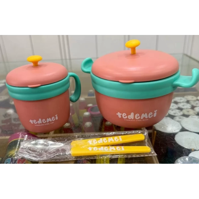 Paslanmaz Çelik Sızdırmaz Çatal ve Kaşıklı Saklama Kabı Beslenme Kabı 260-500 ML Pembe İthal Ürün