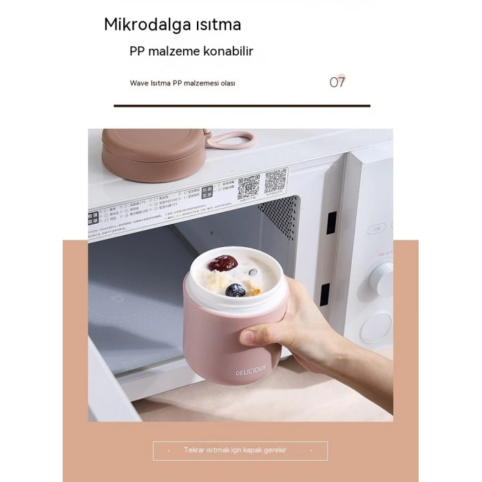 Paslanmaz Çelik Sızdırmaz Kaşıklı Saklama Kabı Beslenme Kabı 430 ML Pembe İthal Ürün