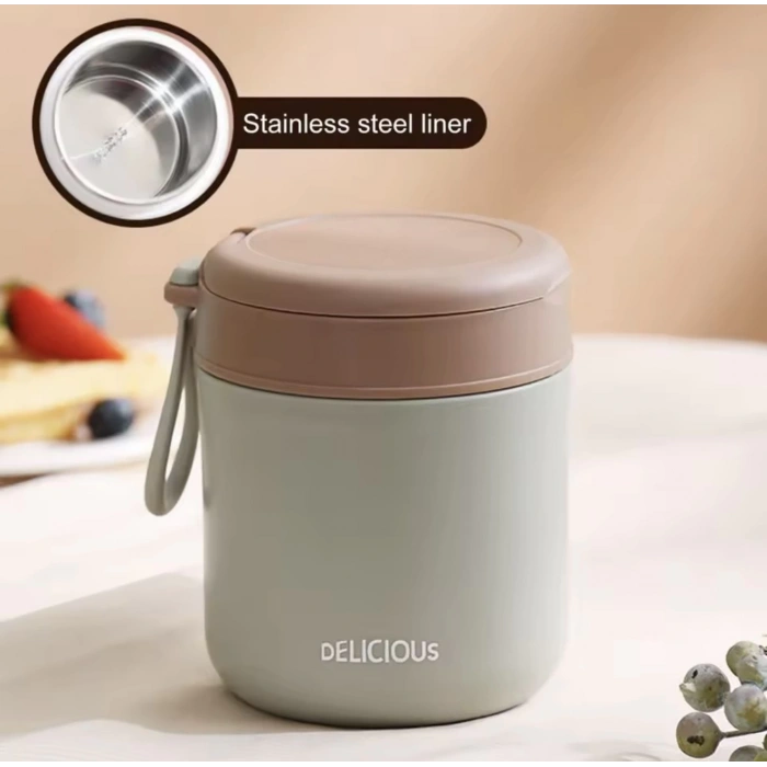 Paslanmaz Çelik Sızdırmaz Kaşıklı Saklama Kabı Beslenme Kabı 430 ML Yeşil İthal Ürün