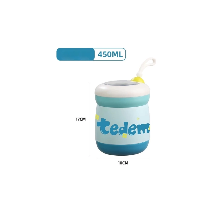 Paslanmaz Çelik Sızdırmaz Kaşıklı Saklama Kabı Beslenme Kabı 450 ML Mavi İthal Ürün