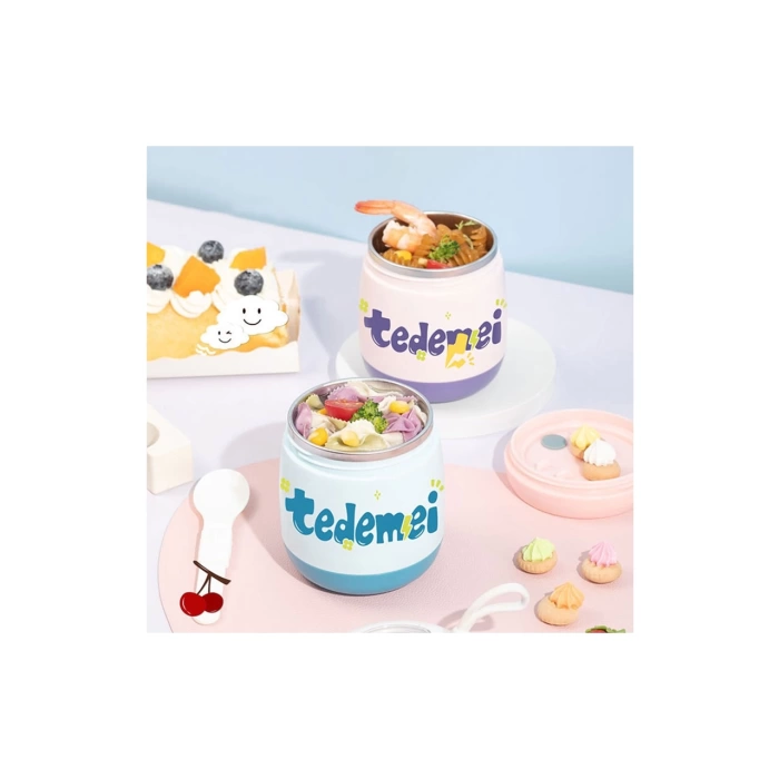 Paslanmaz Çelik Sızdırmaz Kaşıklı Saklama Kabı Beslenme Kabı 450 ML Pembe İthal Ürün