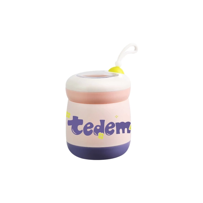 Paslanmaz Çelik Sızdırmaz Kaşıklı Saklama Kabı Beslenme Kabı 450 ML Pembe İthal Ürün