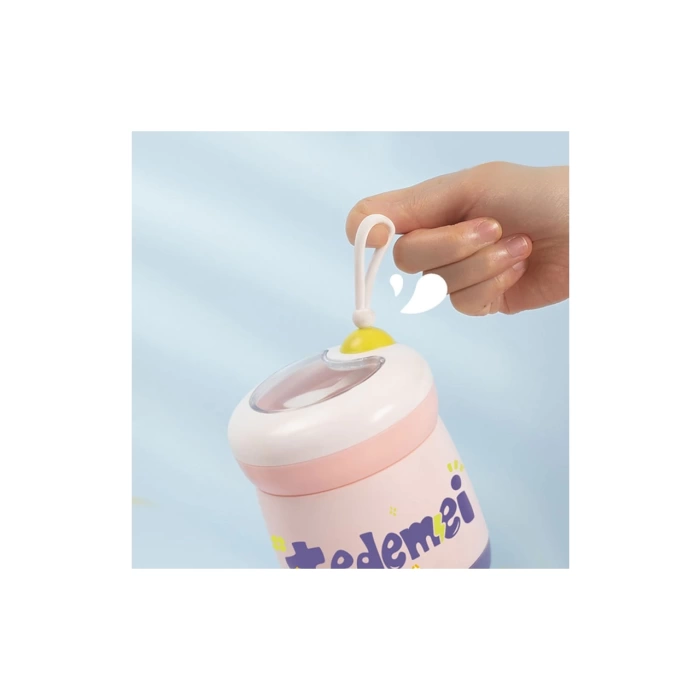 Paslanmaz Çelik Sızdırmaz Kaşıklı Saklama Kabı Beslenme Kabı 450 ML Pembe İthal Ürün