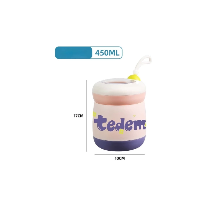 Paslanmaz Çelik Sızdırmaz Kaşıklı Saklama Kabı Beslenme Kabı 450 ML Pembe İthal Ürün