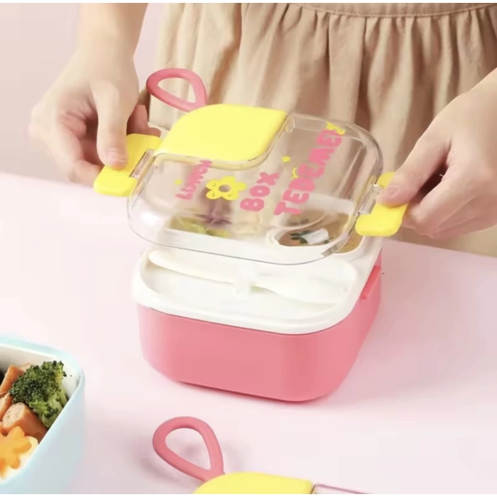 Paslanmaz Çelik Sızdırmaz Kaşıklı Saklama Kabı Beslenme Kabı 600 ML. Pembe İthal Ürün