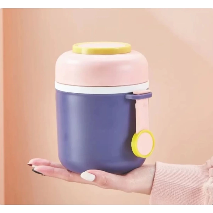 Paslanmaz Çelik Sızdırmaz Kaşıklı Saklama Kabı Beslenme Kabı 780 ML Mor İthal Ürün