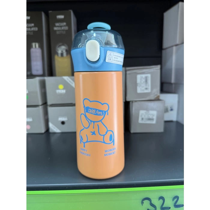 Paslanmaz Çelik Termos Su Şişesi 350ml Vakumlu Pipetli Turuncu İthal Ürün