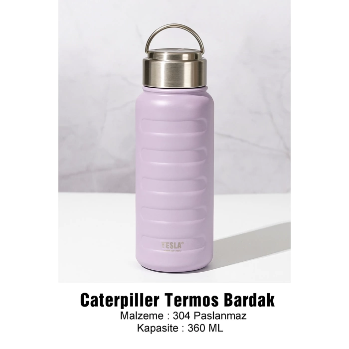 Paslanmaz Çelik Termos Su Şişesi 360ml Vakumlu Kapak Lila İthal Ürün