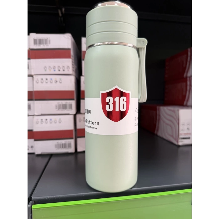 Paslanmaz Çelik Termos Su Şişesi 500ml Vakumlu Kapak Açık Yeşil İthal Ürün