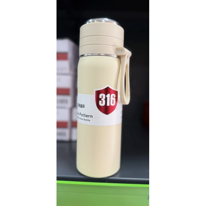 Paslanmaz Çelik Termos Su Şişesi 500ml Vakumlu Kapak Krem İthal Ürün