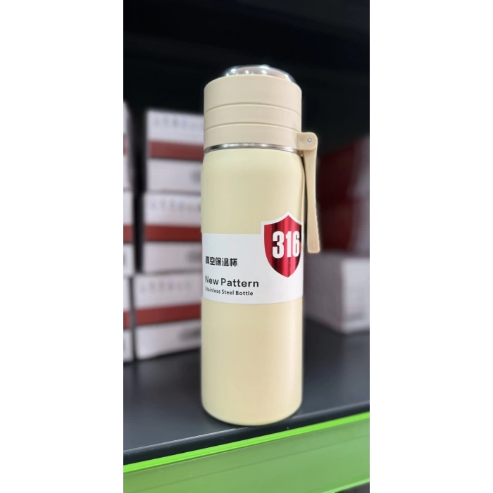 Paslanmaz Çelik Termos Su Şişesi 500ml Vakumlu Kapak Krem İthal Ürün