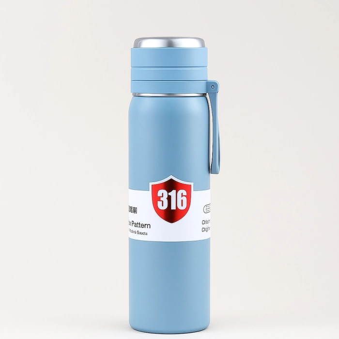Paslanmaz Çelik Termos Su Şişesi 500ml Vakumlu Kapak Mavi İthal Ürün