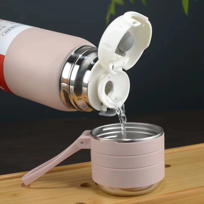 Paslanmaz Çelik Termos Su Şişesi 500ml Vakumlu Kapak Pembe İthal Ürün