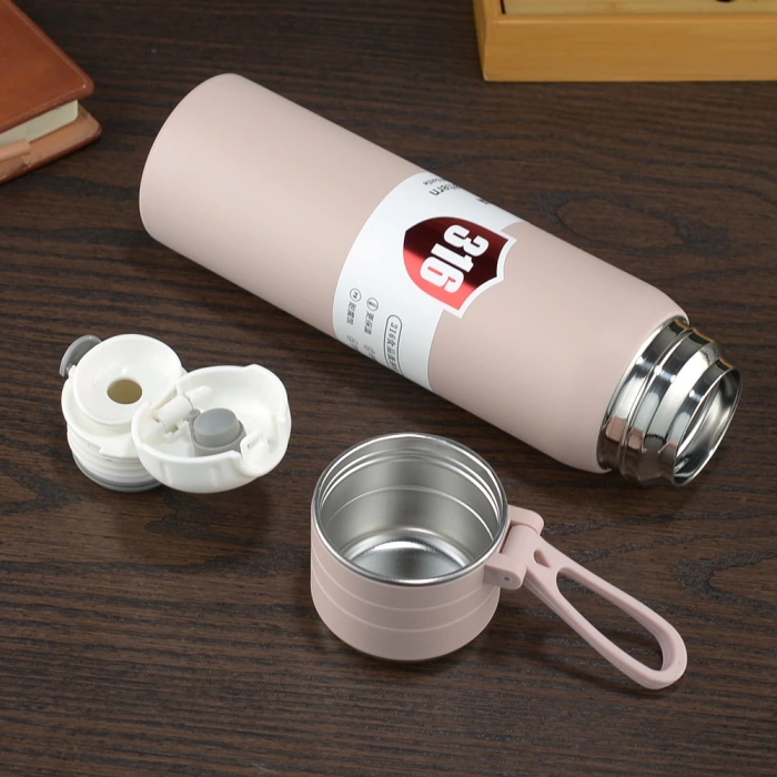 Paslanmaz Çelik Termos Su Şişesi 500ml Vakumlu Kapak Pembe İthal Ürün