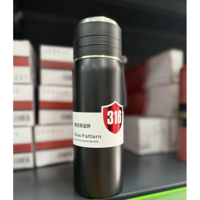 Paslanmaz Çelik Termos Su Şişesi 500ml Vakumlu Kapak Siyah İthal Ürün