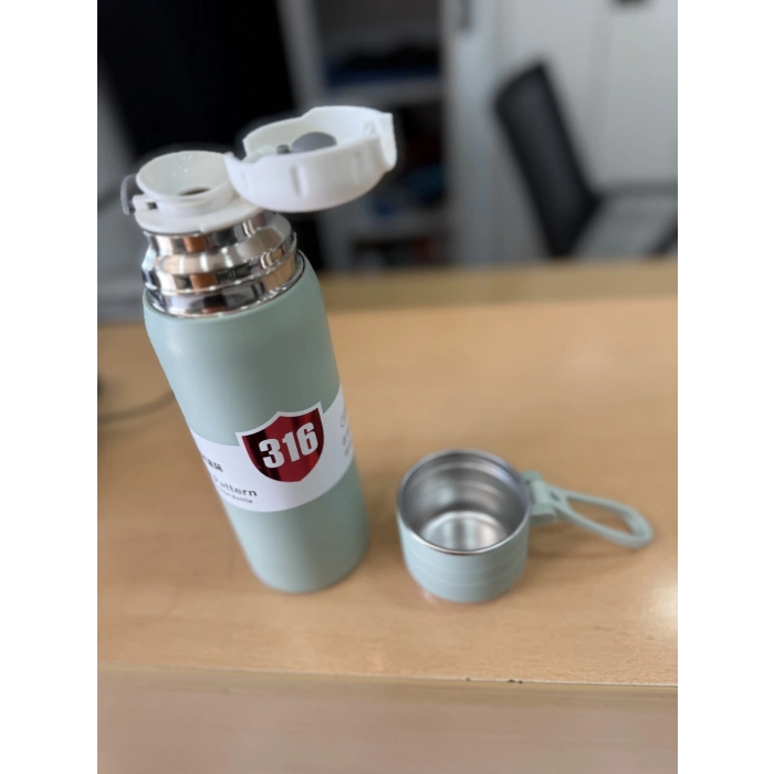 Paslanmaz Çelik Termos Su Şişesi 500ml Vakumlu Kapak Yeşil İthal Ürün