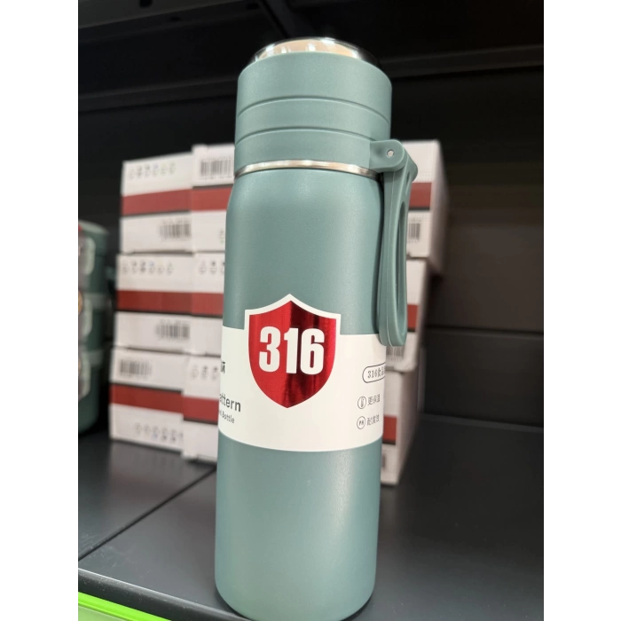 Paslanmaz Çelik Termos Su Şişesi 500ml Vakumlu Kapak Yeşil İthal Ürün