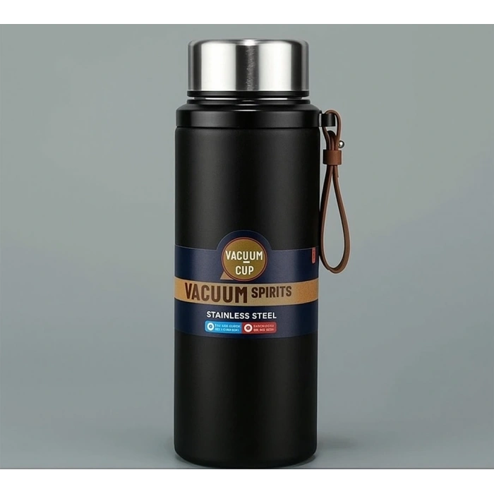 Paslanmaz Çelik Termos Su Şişesi 600ml Vakumlu Kapak Siyah İthal Ürün