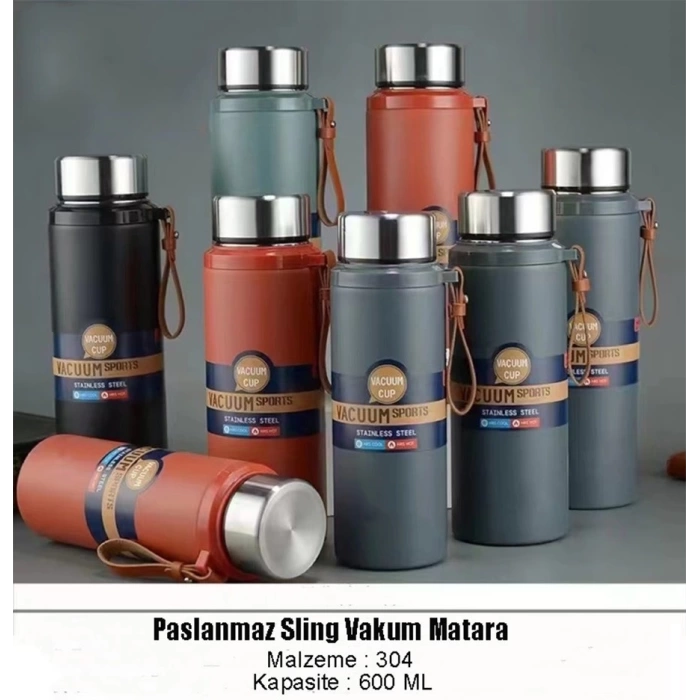 Paslanmaz Çelik Termos Su Şişesi 600ml Vakumlu Kapak Siyah İthal Ürün