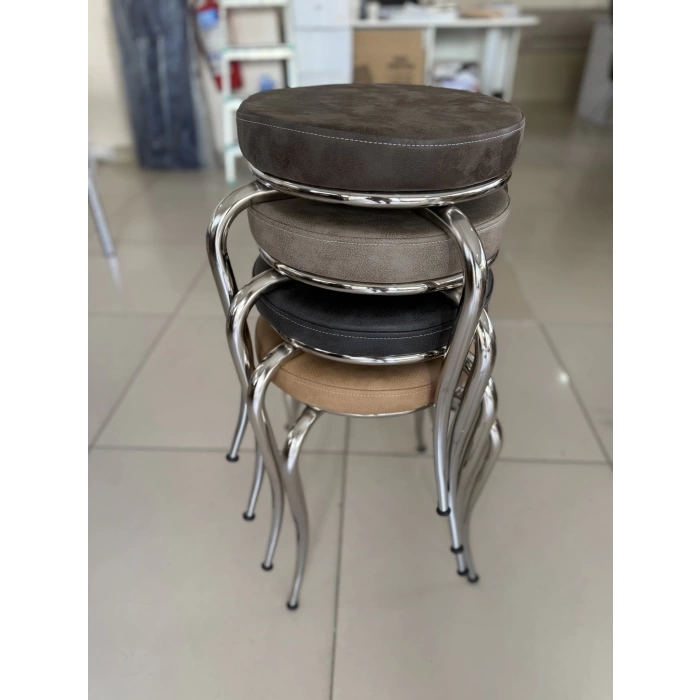 Paslanmaz Krom Ayaklı Deri Tabure 4 Adet Karışık Renk