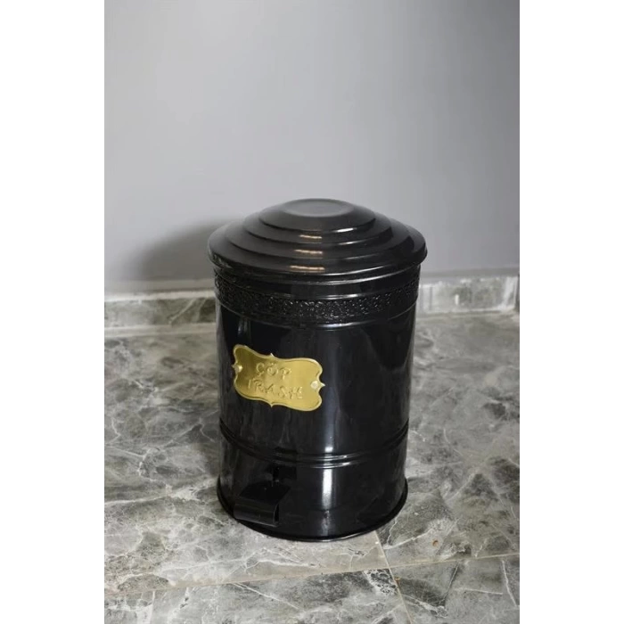 Pedallı Metal Galvaniz Mutfak Banyo Kapaklı Çöp Kovası 5 Lt Siyah