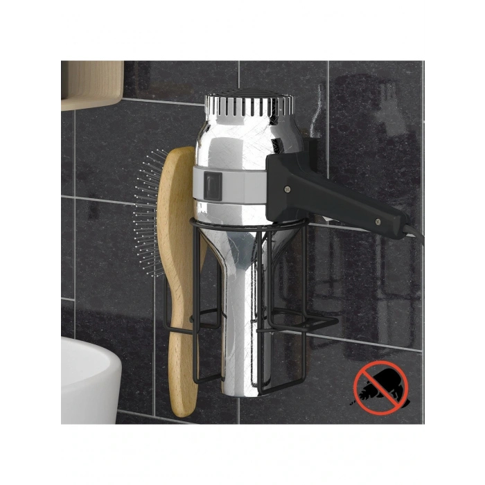 Saç Kurutmalık Askısı Paslanmaz EasyFix Yapışkanlı Siyah