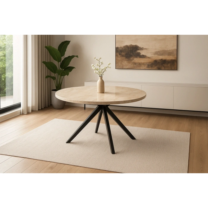 Sidon Ahşap Yuvarlak Açılır Büyüyen Yemek Masası Mermer Desen 70x120cm