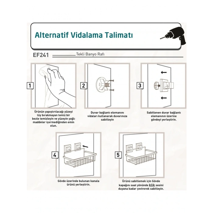 Tek Katlı Banyo Rafı Paslanmaz Siyah EasyFix