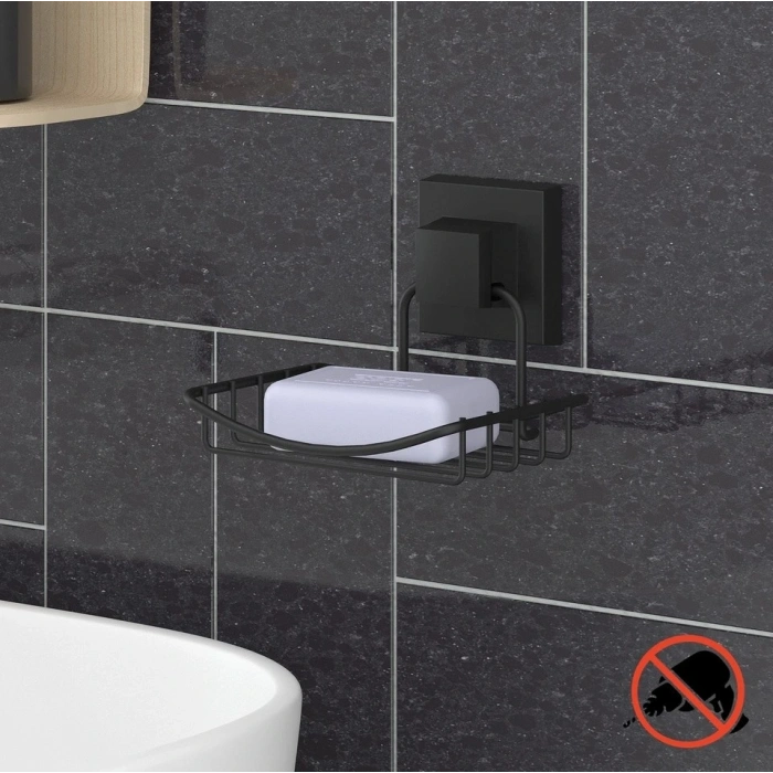 Tek Katlı Sabunluk Paslanmaz Siyah Yapışkanlı EasyFix