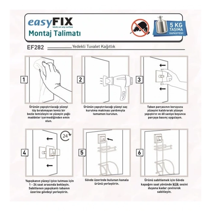 Tuvalet Kağıdı Askısı 2 Raf Yedekli Siyah EasyFix