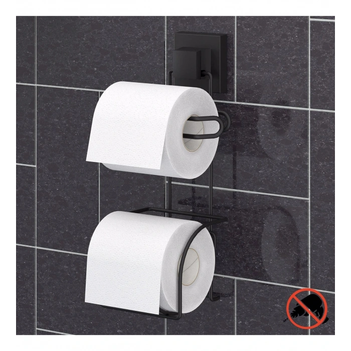 Tuvalet Kağıdı Askısı 2 Raf Yedekli Siyah EasyFix