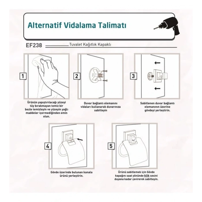 Tuvalet Kağıdı Askısı Kapaklı Yapışkanlı EasyFix Siyah