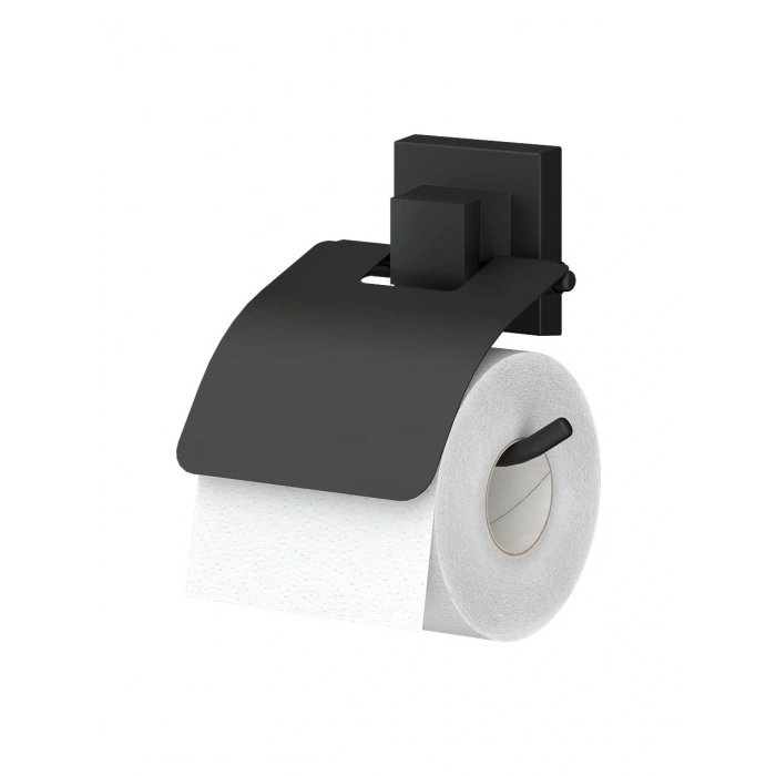 Tuvalet Kağıdı Askısı Kapaklı Yapışkanlı EasyFix Siyah